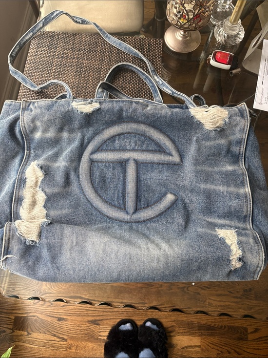 Telfar Handbags - Telfar Distressed Denim Tote Bag in Light Blue